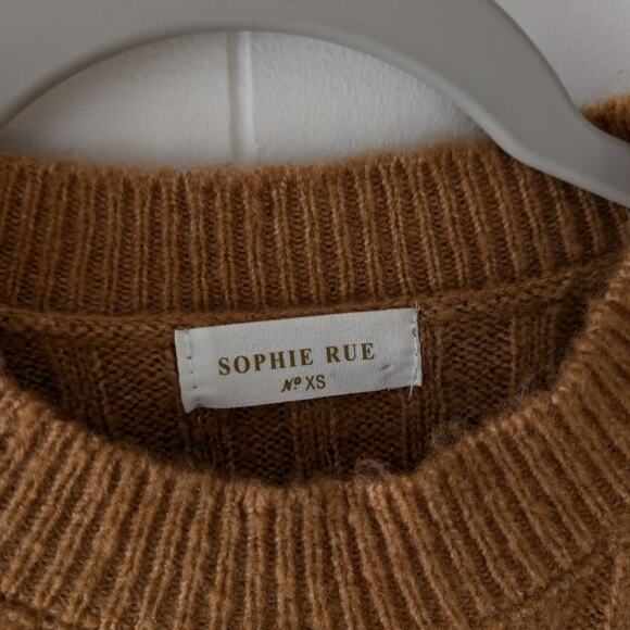 Sophie Rue Tan Ribbed Knit Crewneck Lond Sleeve Jumper Sweater, size XS - Picture 2 of 7